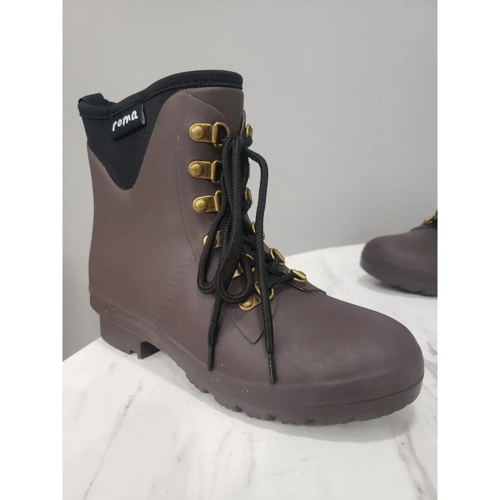 NEW NO BOX SIZE 5 Roma Women's Rain Boots Evol Matte BROWN SLIP ON GARDEN ANKLE